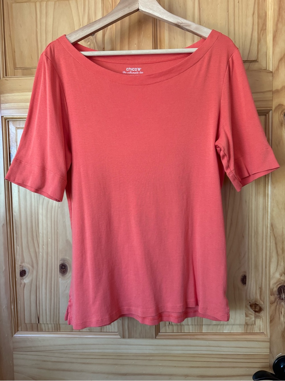 Chico's Coral Boatneck Short Sleeve Ultimate Tee size medium